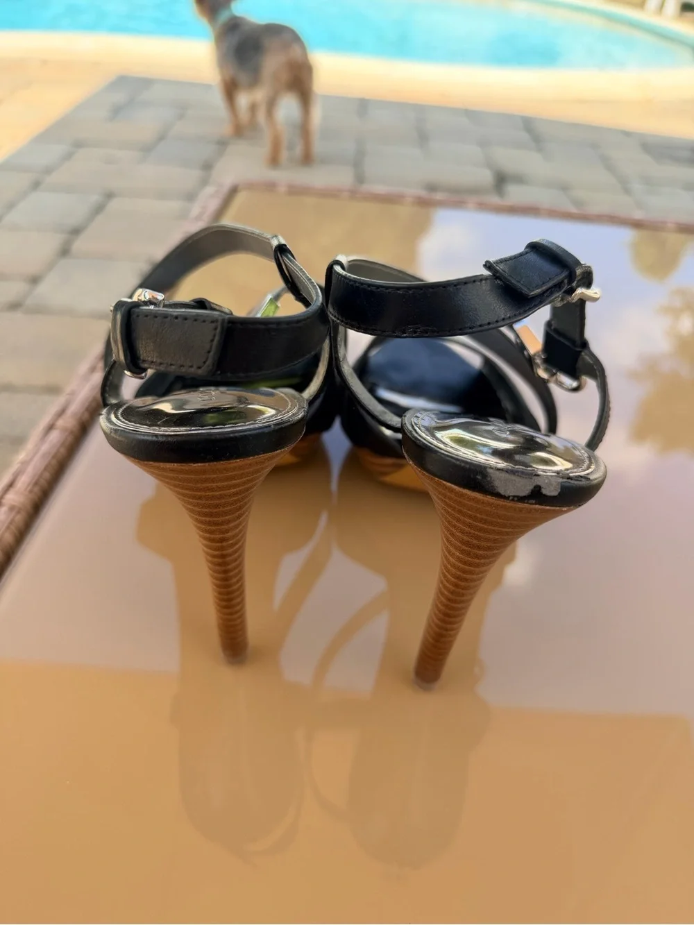 Coach Black wendelle Leather Crisscross High Heel Sandal 9B